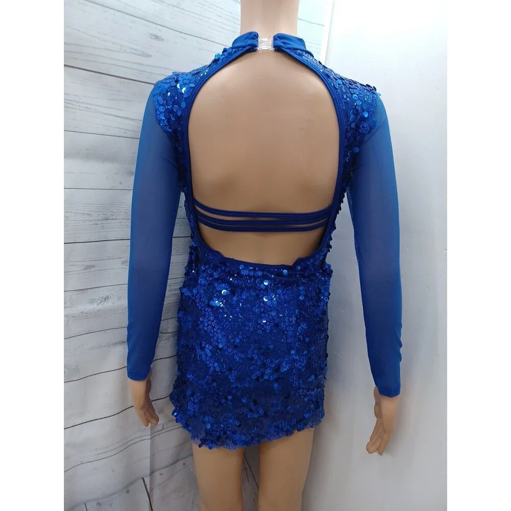 Courtain Call Dance Leotard Child XL Blue Gymnastics Costume Sequined